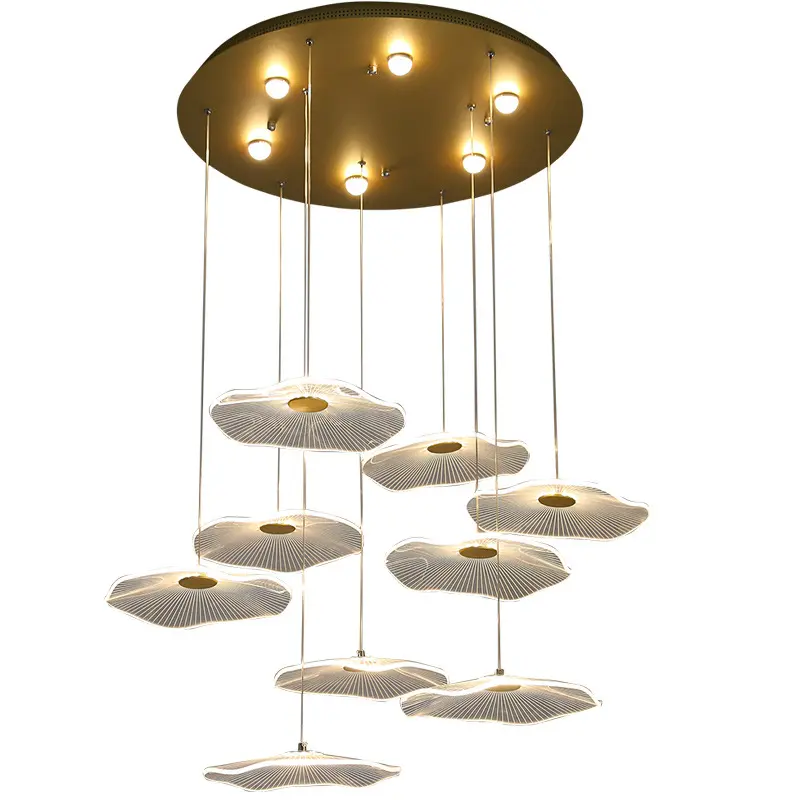 Lampadario moderno di illuminazione della luce della decorazione domestica di lusso della scala della lampada acrilica del soffitto di progettazione moderna della foglia di loto