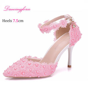 <span class=keywords><strong>Zapatos</strong></span> de boda de encaje blanco, <span class=keywords><strong>zapatos</strong></span> de hebilla de una línea, <span class=keywords><strong>zapatos</strong></span> de boda puntiagudos de tacón Delgado sexy, sandalias de mujer - Product Image 3