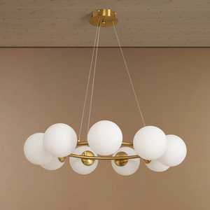 Lustre circulaire de luxe en fer et verre, 12 lumières, avec globes en verre laiteux, <span class=keywords><strong>suspension</strong></span> pour hôtel, villa, salon, salle à manger, décoration intérieure - Product Image 3