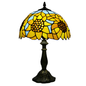 LongHuiJing Classic 12 Zoll Tiffany Mediterranean LED Tisch lampe mit Glasmalerei Lampen schirm und hand gefertigten Legierung sockel - Product Image 6