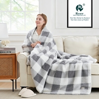 Couverture d'hiver ultra douce 100 % polyester tricotée réversible double face en sherpa, anti-boulochage, motif écossais gris, épaisse et moelleuse