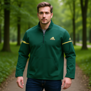 Chaqueta Deportiva Adidas para Hombre, con Cierre de Media Cremallera, Verde Dorado, de Forro Polar, Secado Rápido, Corte Regular, para Otoño - Product Image 2