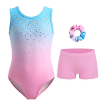 Ensemble de justaucorps de gymnastique 3 pièces pour filles, dégradé avec strass, sans manches, short d'entraînement, performance, marque Edance