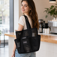 Grand sac fourre-tout en maille grande capacité avec poche avant et poches latérales pour la plage, les courses, la piscine, les voyages, les promotions commerciales