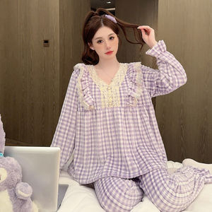 סט בגדי leepannel מודפס פיג 'מות נשים בסגנון נסיכה החורף של צווארון שרוול ארוך להגדיר 115.00 ק "ג שמן פיג' מה - Product Image 2