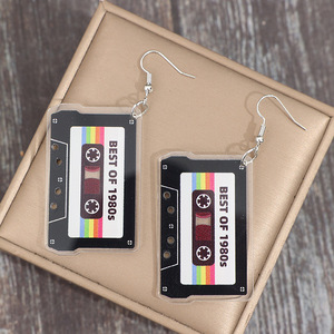 Pendientes de mujer acrílicos vintage al por mayor pendientes de cinta con patrón de doble cara de <span class=keywords><strong>los</strong></span> años 1980 para fans de la música - Product Image 3