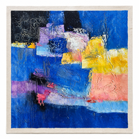 Peinture à l'huile sur toile de coton et lin, peinte à la main, 50x50cm, bleu abstrait, texture épaisse, impasto, art mural pour salon, décoration de galerie