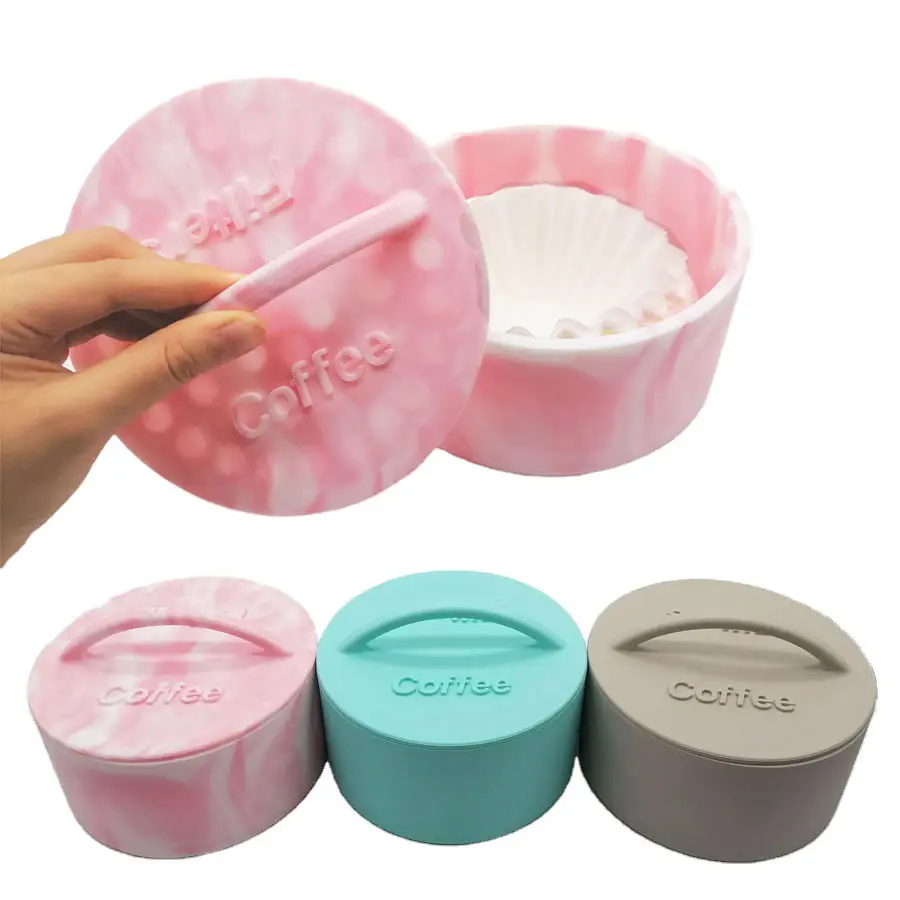 Tie-dye color Food Grade Silicone Decoration Coffee Paper Filter Storage Holder Case Container With Lid