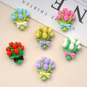 Wholesale High Quality Colorful Tulip Cabochons Resin Art Crafts For Refrigerator Magnet Handmade Bag Hanging DIY Accessories