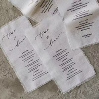 Menus de mariage élégants en tissu, cartes de menu personnalisées en lin avec bords déchirés, invitations de mariage