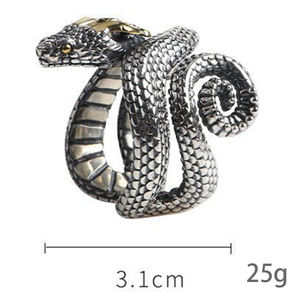 パーソナリティジュエリーレトロヨーロッパアメリカ調整可能男性パイソンリングダークパンクスタイル三次元ヘビ巻きリング - Product Image 3