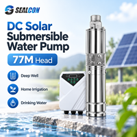 Pompe à eau solaire DC en gros, pompe submersible pour puits profond en acier inoxydable, hauteur de refoulement 77M avec contrôleur pour solutions d'eau hors réseau