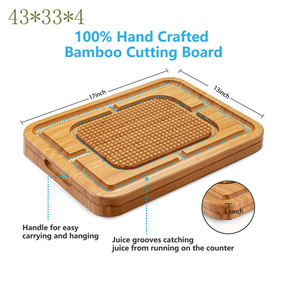 Bamboo Cutting Board <b>Set</b> 43x33x4cm With Juice Grooves For Kitchen Use - Product Image 5