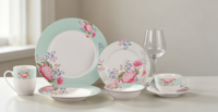 Service de table 24 pièces en porcelaine fine pour 6 personnes, motif floral, écologique, compatible micro-ondes et four, style classique