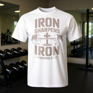 Camiseta Christian Workout Iron Sharpens Iron Dumbbell Cross Barbell - Product Image 3