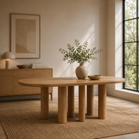 Table à manger ovale longue en chêne massif, table de salle à manger pour hôtel ou villa, design moderne minimaliste avec 6 chaises