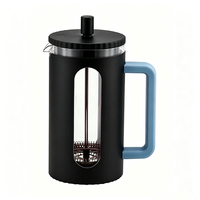 Cafetière à piston en verre borosilicate cannelé coloré avec couvercle en plastique côtelé et poignée, cadeaux personnalisés originaux pour café et thé