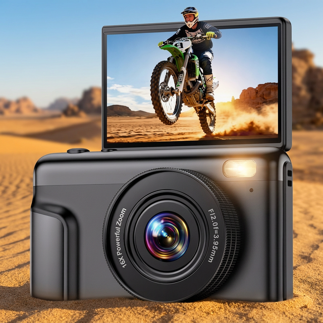 High Quality 4K Video Camera 64MP Pictures 16X Digital Zoom SD Card 3.0" IPS Flip LCD Selfie