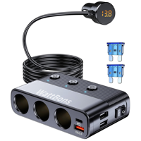 Adaptateur allume-cigare 7 en 1 pour voiture, prise de charge rapide double USB Type-C PD, interrupteur marche/arrêt, voltmètre LED, prise 12V