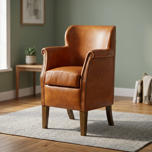 Premium American Arm Chair Genuine Leather Upholstery Strong Wooden Frame Comfortable <b>Seating</b> for Living Room Apartment Outdoor - Product Image 2