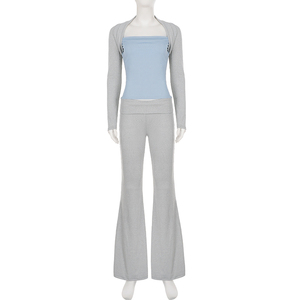 American Vintage Color Block Raglan Long Sleeve T Shirt <b>Knit</b> Pants Fall Winter Slimming Lounge <b>Set</b> for Women - Product Image 6