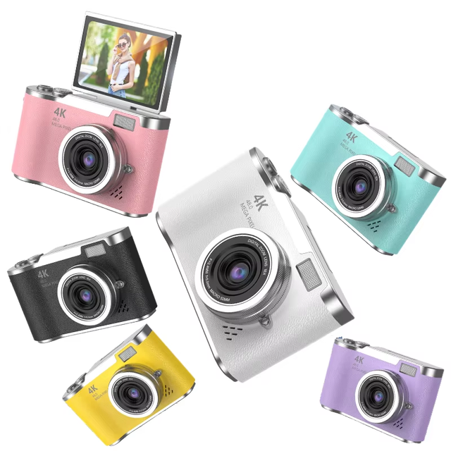 Full HD 4K Digital Camera Rechargeable with Rotary Screen Compact Camera 44MP for Kids Beginner Camera
