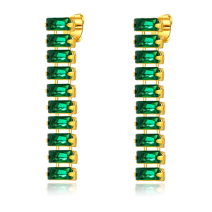 Boucles d'oreilles rétro en acier inoxydable plaqué or 18 carats en forme d'émeraude Design créatif polyvalent et à la mode Cadeau pour femme - Product Image 3