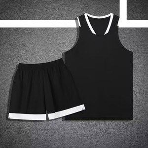 Ensemble de maillot de basket-ball, débardeur sans manches, short, 100% polyester, évacuation de l'humidité, uniforme unisexe pour adultes, logo personnalisé - Product Image 5
