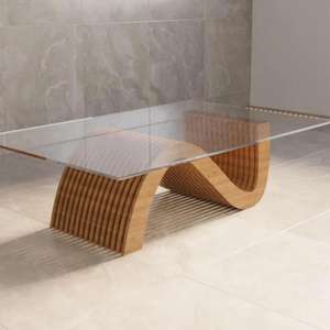 Mesa de Centro ML-CT06 de Diseño Moderno en Forma de S con Tapa de Vidrio y Madera Ecológica para Sala de Estar, Hotel u Hogar - Product Image 1