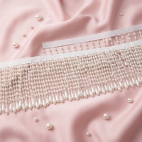 Ruban de dentelle fantaisie perlé fait main avec pompon pour accessoires de robe de mariée et de soirée