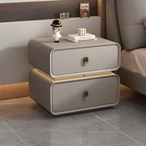Modern Minimalist Nightstand Solid Wood Cream Color With Led <b>Light</b> Bedroom Storage Drawer Fully Assembled - Product Image 3
