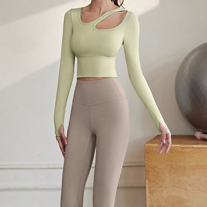 แขนยาวเซ็กซี่คอเฉียงด้านบนสูงเสื้อผ้ากีฬาฟิตเนส & สวมใส่ยิมไนลอนสแปนเด็กซ์ชุดโยคะ - Product Image 1