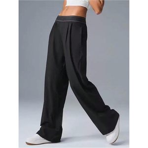 Pantalon droit léger pour femme, taille haute élastique, style yoga décontracté, avec poches - Product Image 2