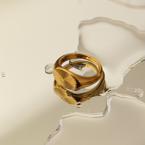 Cổ điển oval Ridge signet vòng thép không gỉ đồ trang sức thời trang không thấm nước PVD mạ vàng mỏng ánh sáng mặt trời tia Vòng phụ nữ - Product Image 2