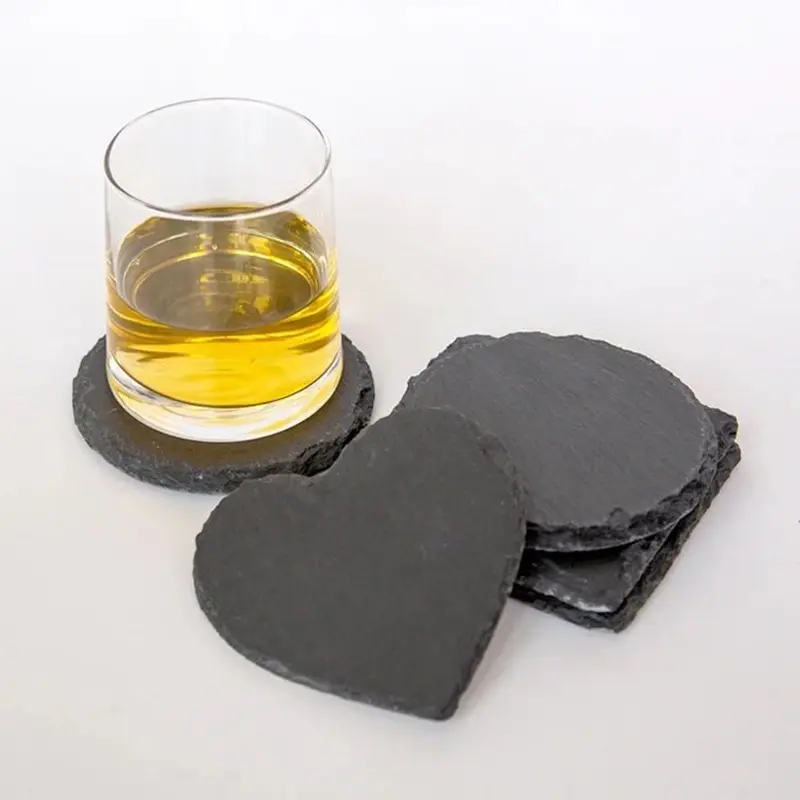 Factory wholesale hot selling4inch blank black slate coasters round square heart shaped heart-shaped slate Coasters