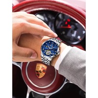 Montre de luxe pour homme, entièrement automatique, mécanique, résistante à l'eau 3BAR, cadran à aiguilles, verre Hardlex, bracelet en acier inoxydable