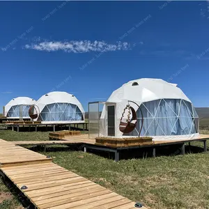 clamping tent outdoor hotel style 1bedroom geodesic glass PVC hotel dome tent for sale