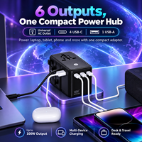 Adaptateur de voyage universel Kantravel 100W PD GaN, charge super rapide, 4 USB-C + 1 USB-A, chargeur portable avec câble rétractable