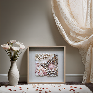 Concha <span class=keywords><strong>de</strong></span> vieira natural y concha <span class=keywords><strong>de</strong></span> concha, caja <span class=keywords><strong>de</strong></span> marionetas <span class=keywords><strong>de</strong></span> <span class=keywords><strong>sombra</strong></span>, marco <span class=keywords><strong>de</strong></span> pintura 3D, arte <span class=keywords><strong>de</strong></span> pared y fondo <span class=keywords><strong>de</strong></span> lino - Product Image 3