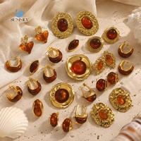 Collection de boucles d'oreilles vintage en résine ambrée SUMMLY, boucles d'oreilles ovales en acier inoxydable plaqué or 18 carats, bijoux pour femmes, pour tous les jours et les vacances