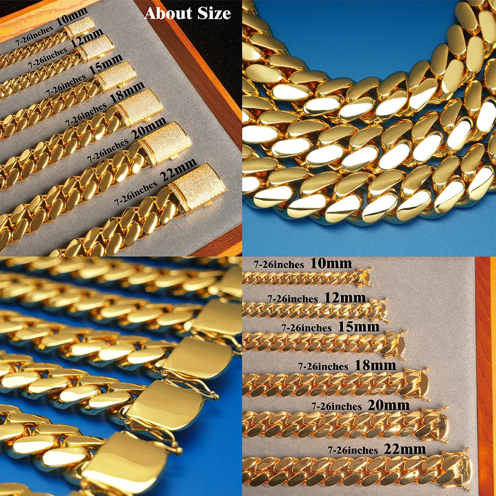 Wholesale Choker 18k Gold Custom Gold Cuban Link Chain 24k Gold Cuban Miami Chain 20mm Miami Cuban Chain Necklace