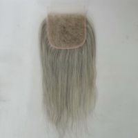 Prix d'usine Extensions de cheveux 5*5 en dentelle transparente couleur sel et poivre avec closure, en cheveux humains vierges pour intégration en maille