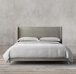 Lit en bois massif de style américain RH personnalisé Rhoohill, chambre à coucher moderne, cuir gaufré shagreen, fabrication artisanale, lit queen-size pour villa et hôtel - Product Image 5