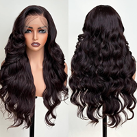 Perruque Lace Front Synthétique Marron 26 Pouces Alibaba 13*6 HD Résistante à la Chaleur, Cheveux Ondulés Pré-Pluckés pour Femmes Noires