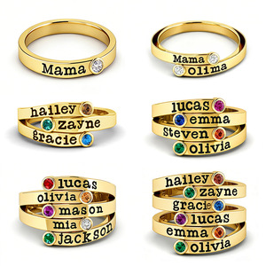 Bague personnalisée classique en cuivre avec pierres de naissance multiples, plaquée or 14 carats, 1 à 6 noms, bijoux sur mesure, cadeau pour la fête des mères - Product Image 1