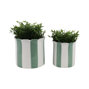 Vasi Decorativi a Strisce con Bordo Ondulato Verde e Bianco per Interni ed Esterni, Vasi per Fiori, Accento Fantasioso per Giardino e Casa - Product Image 2