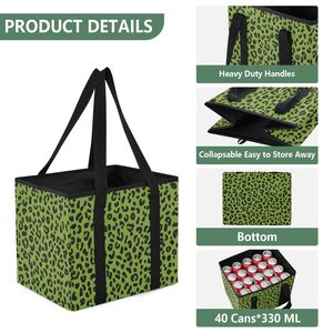<b>Large</b> Capacity Custom Green Leopard Printed Car <b>Trunk</b> Organizer Collapsible Wholesale Collapsible Grocery Bag with Handles - Product Image 6