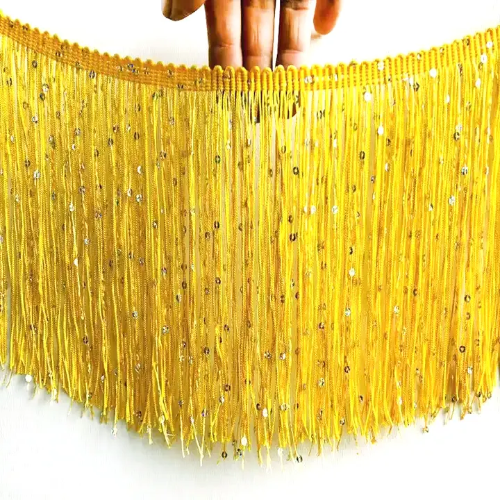 15cm Polyester Tassel Trim Garment Accessories Custom Gold Colorful Sequin Tassel Fringe For Clothes