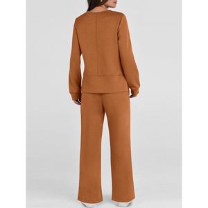 FOXA Women's 2 Piece <b>Lounge</b> Set Full Sleeve Knitted Wide Leg Tracksuit Casual Wear Matching Outfit - Product Image 5