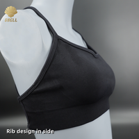 CNSHELL Soutien-gorge sexy sans couture à col rond et dos croisé, ajouré, pour le sport, le yoga et la gym, extensible dans quatre directions, coupe courte, maintien élevé, push-up, fermeture avant